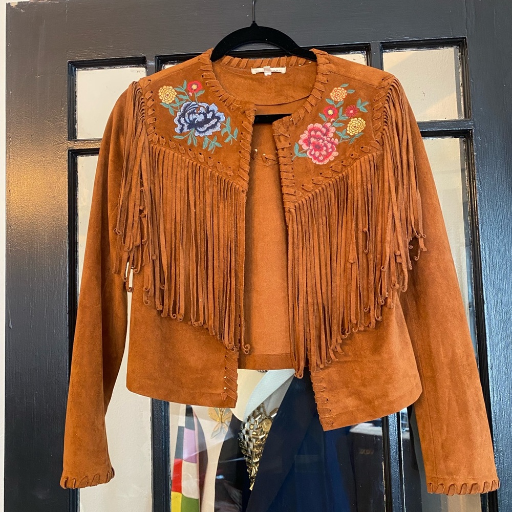 Floral Embroidered Fringe Jacket